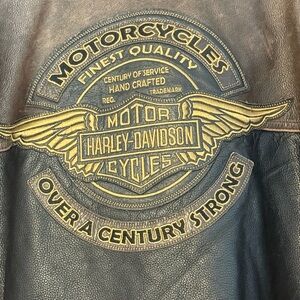 Harley-Davidson Black and Gold Leather Bomber Jacket
